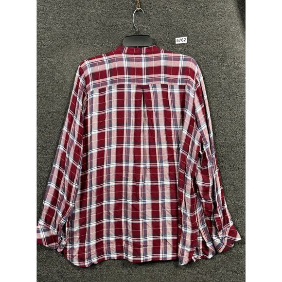 Gap Button Up Plaid Pintuck Long Sleeve Tunic Shirt Womens Size Xl Multicolor - Picture 2 of 8